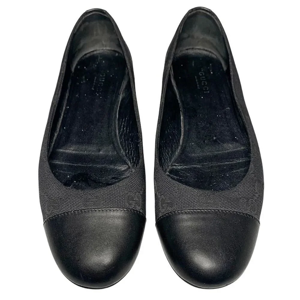 Gucci Guccissima Black Ballet Flat EU 37.5 US 7.5 Slip On Cap Toe Ballerina Shoe - Picture 2 of 11
